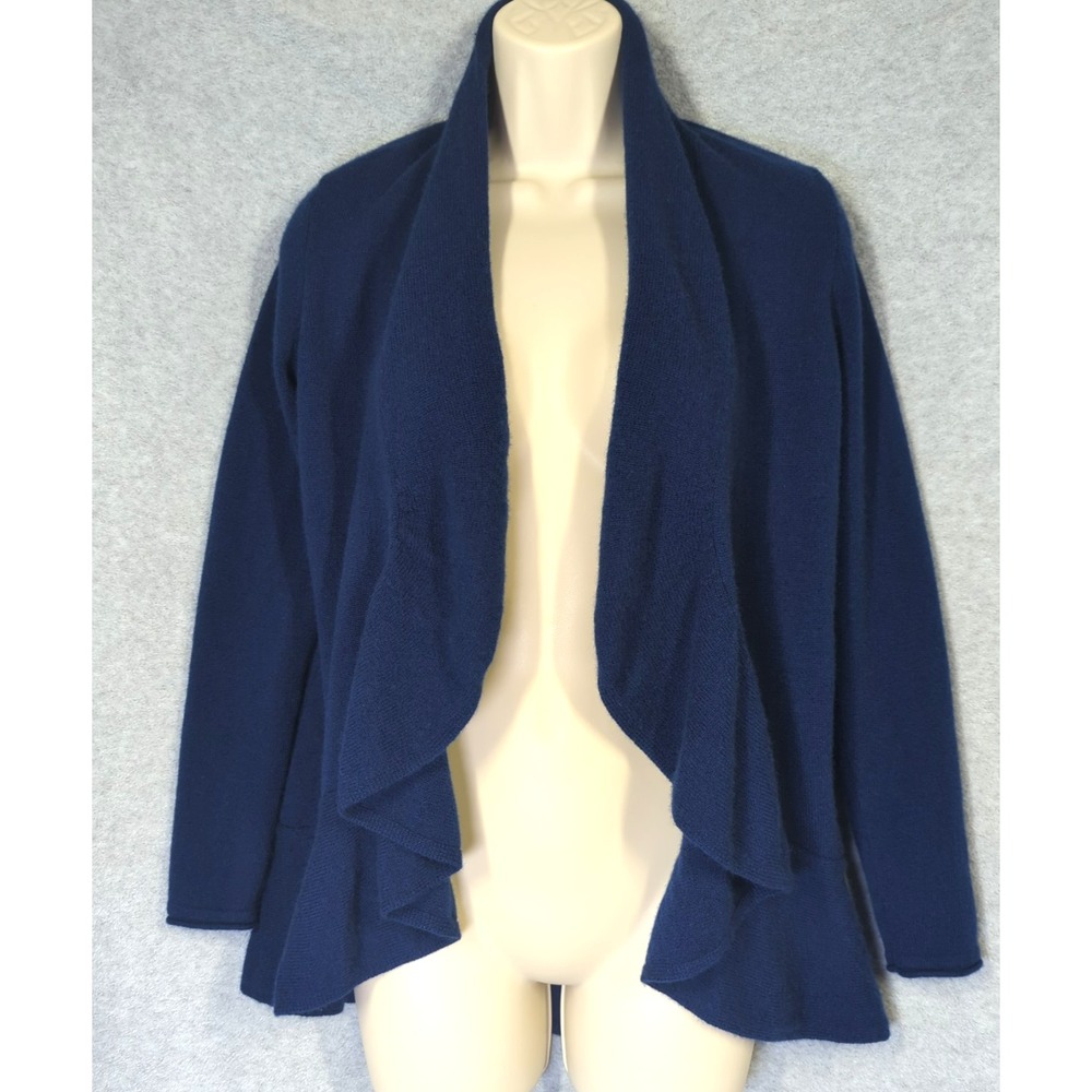 Lilly Pulitzer Adaira Cashmere Cardigan Sweater XS Open Front Ruffle Blue Cozy